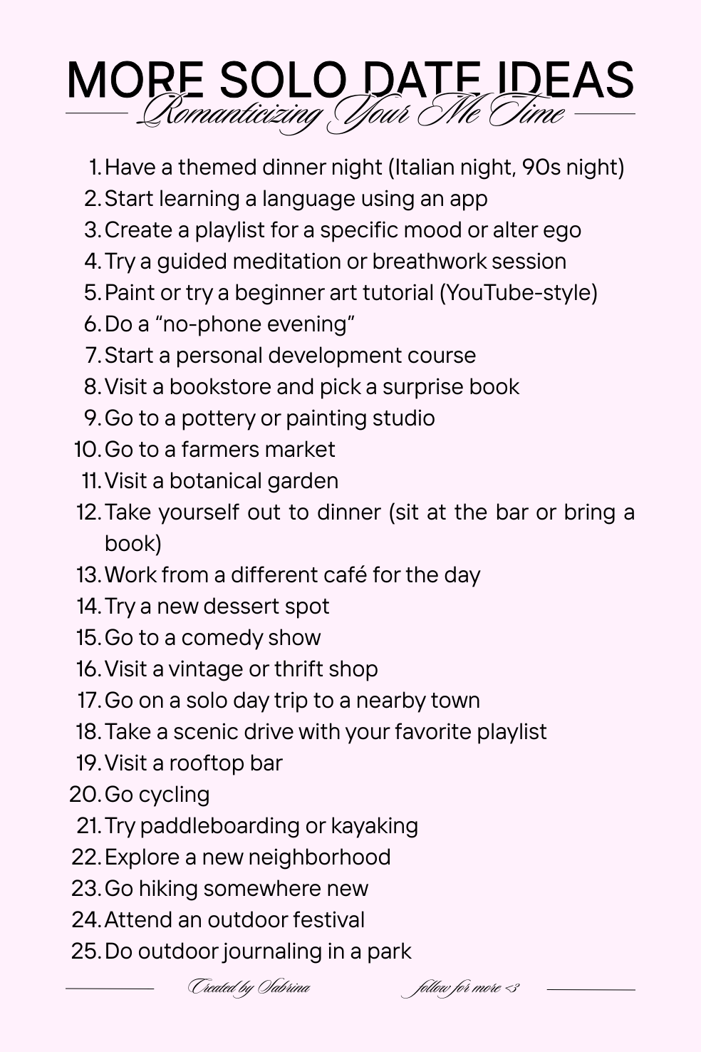 ✦ love language visuals ✦ 25 Solo Date Ideas for Self-Growth & Inner Healing | A 954