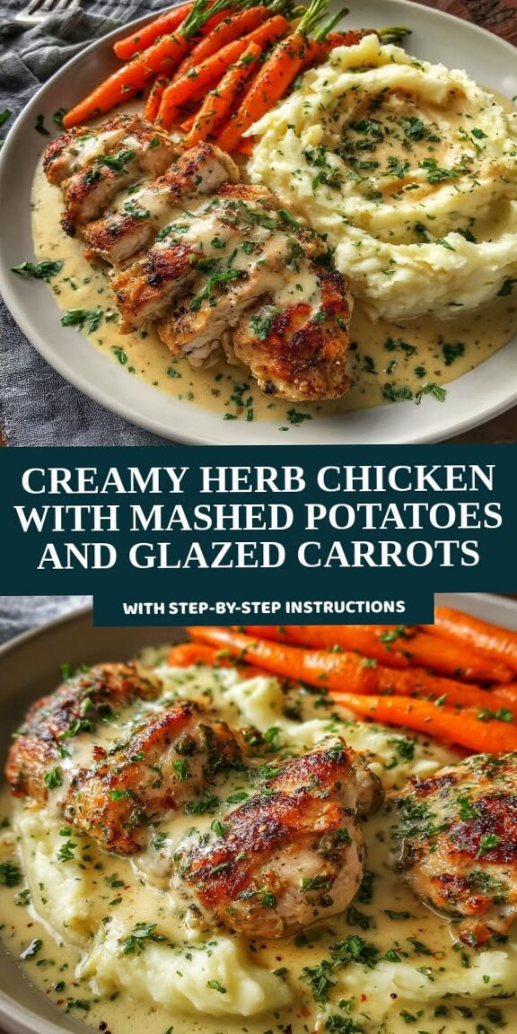 🥀 🎭 Soulful Comfort: Creamy Herb Chicken & Mashed Potatoes with Glazed Carrots f 345
