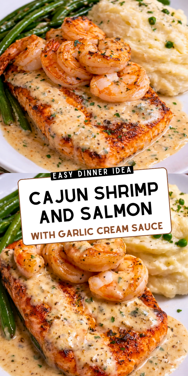 🕸️ Cajun Salmon & Shrimp in Creamy Garlic Sauce — A Match Made in Culinary Harmo 792